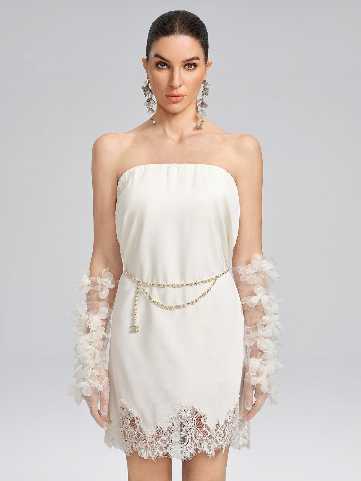 Sheer Floral Tulle Long Gloves