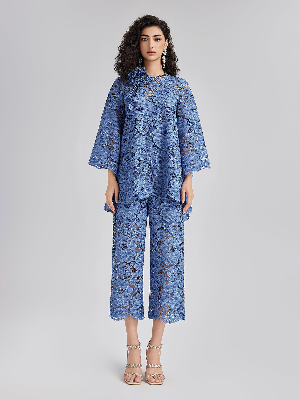 Retro Blue Wash Lace Elastic Pants