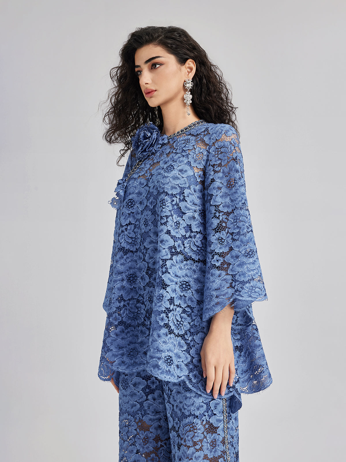 Retro Blue Wash Lace Top