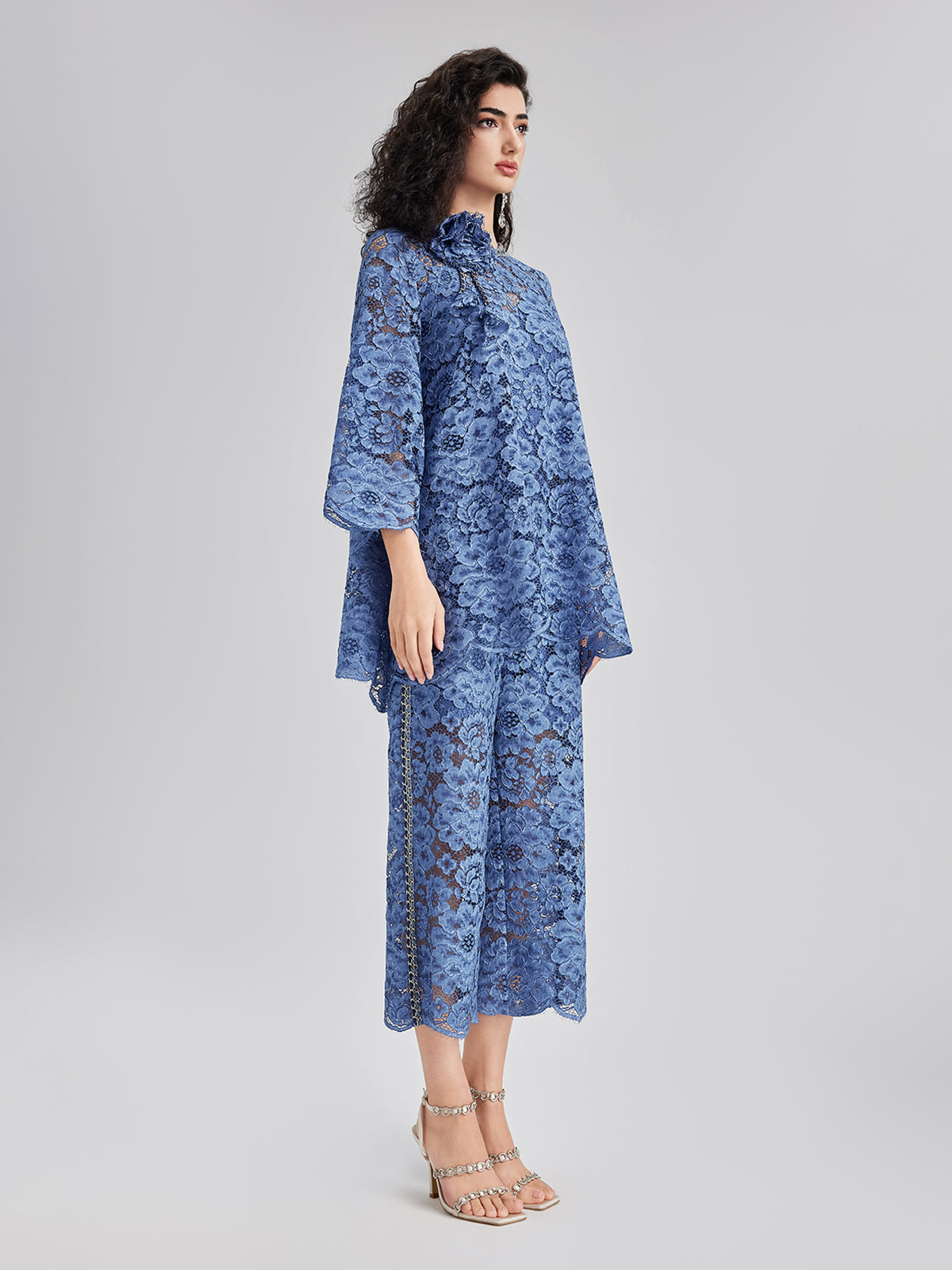 Retro Blue Wash Lace Top