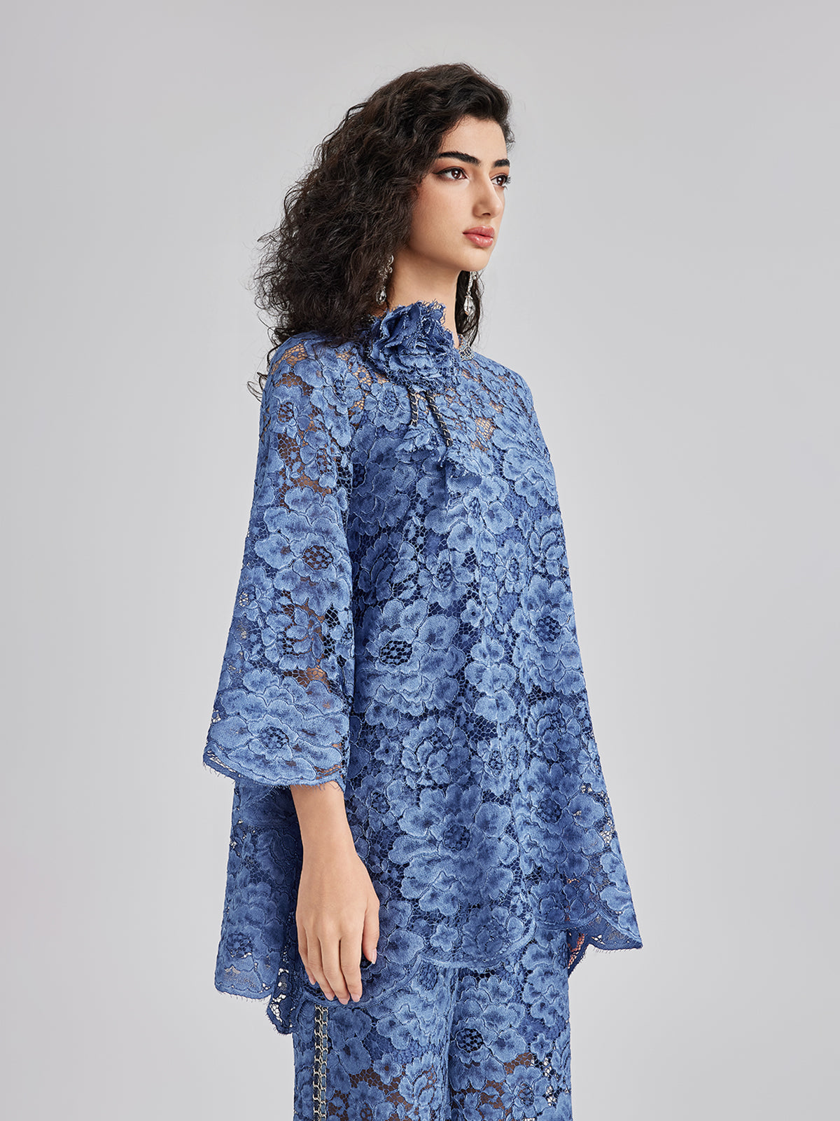 Retro Blue Wash Lace Top