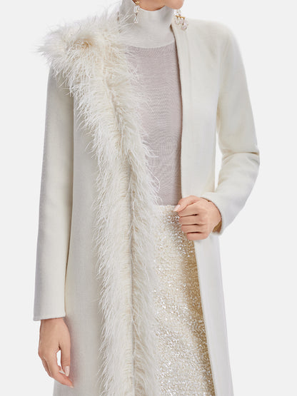 Feather-Trimmed With Fringed Hem Coat