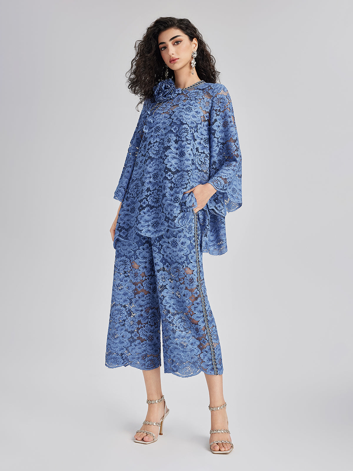 Retro Blue Wash Lace Top