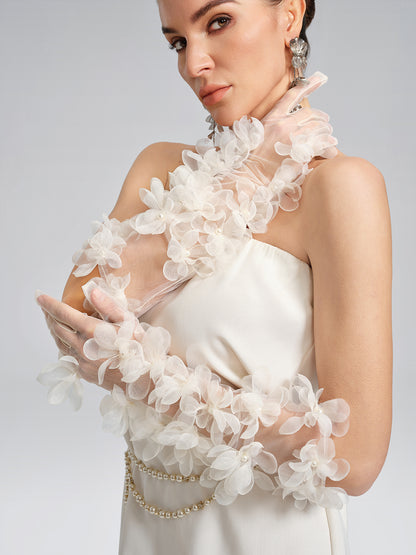 Sheer Floral Tulle Long Gloves