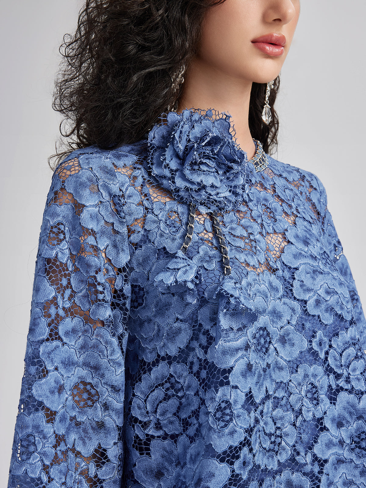 Retro Blue Wash Lace Top