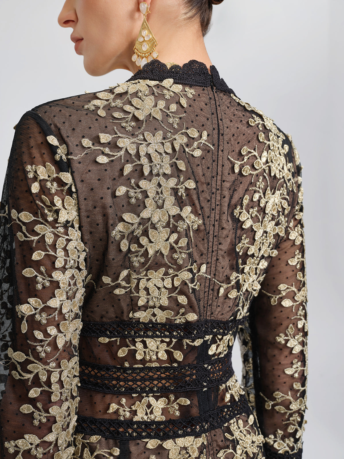 Gilded Embroidered Black Tulle Dress