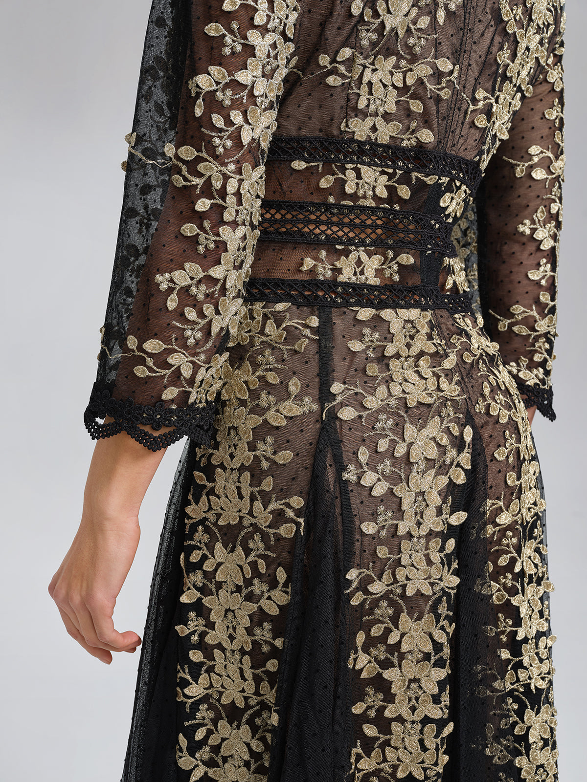 Gilded Embroidered Black Tulle Dress