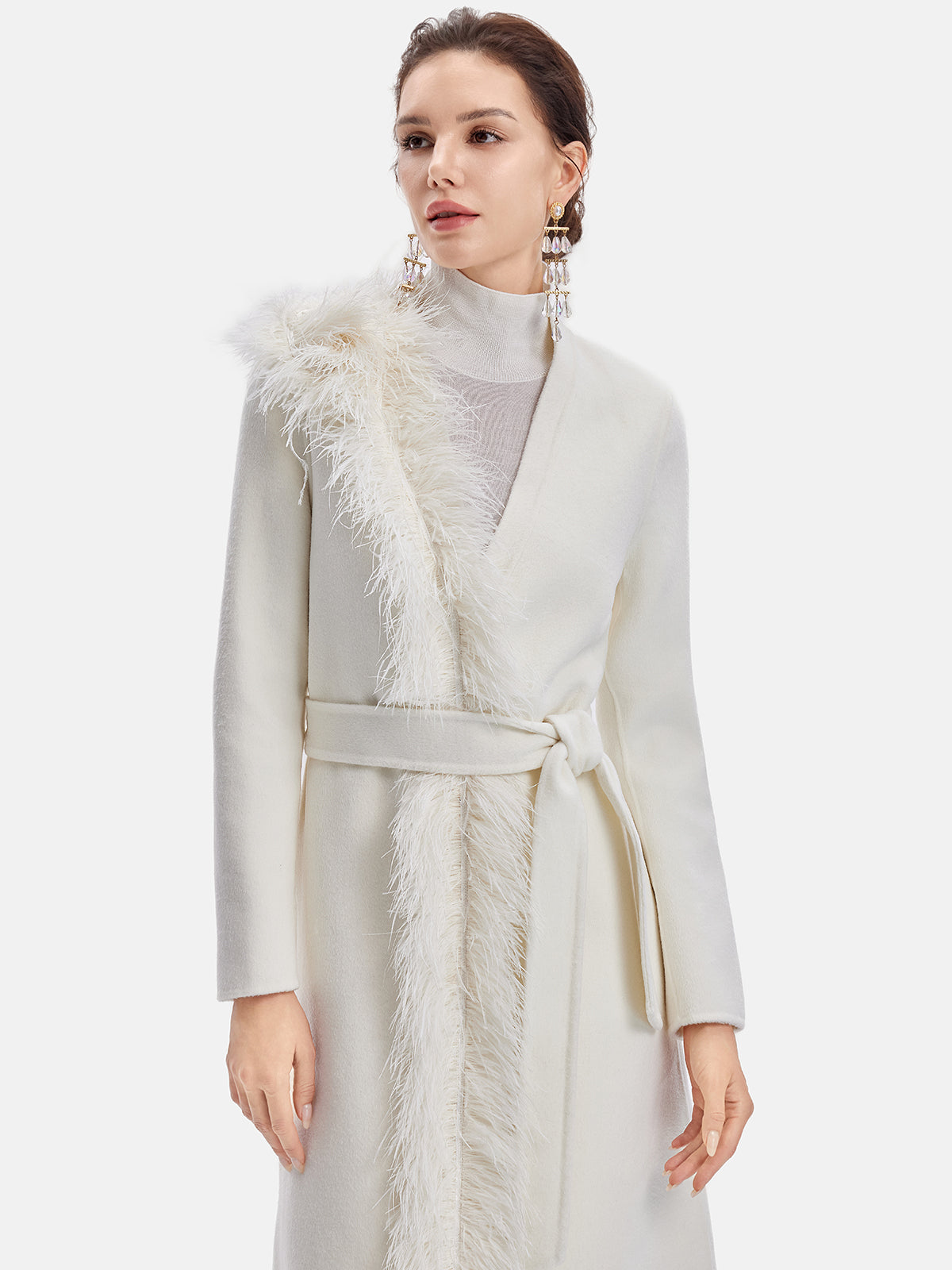 Feather-Trimmed With Fringed Hem Coat