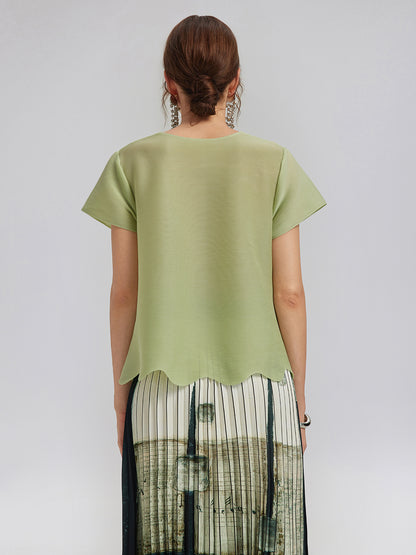 Tassel Floral Pleats Beading V-Neck Top