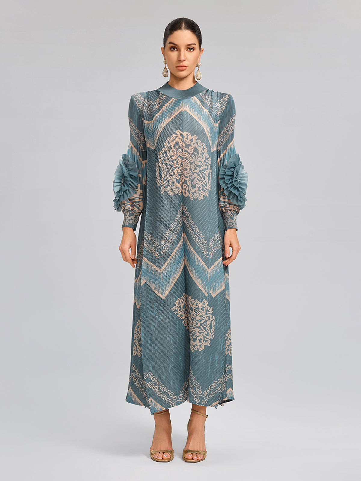 High-Stretch Pleated Printed Loose Dress