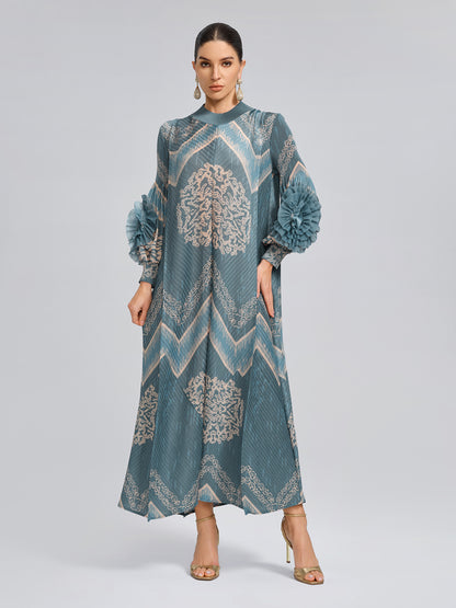 High-Stretch Pleated Printed Loose Dress