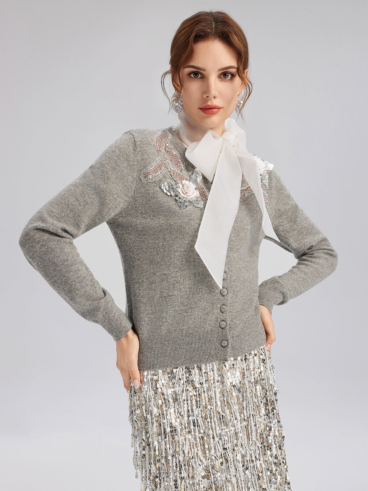 Wool Knit Beaded Cardigan (100% Wool)