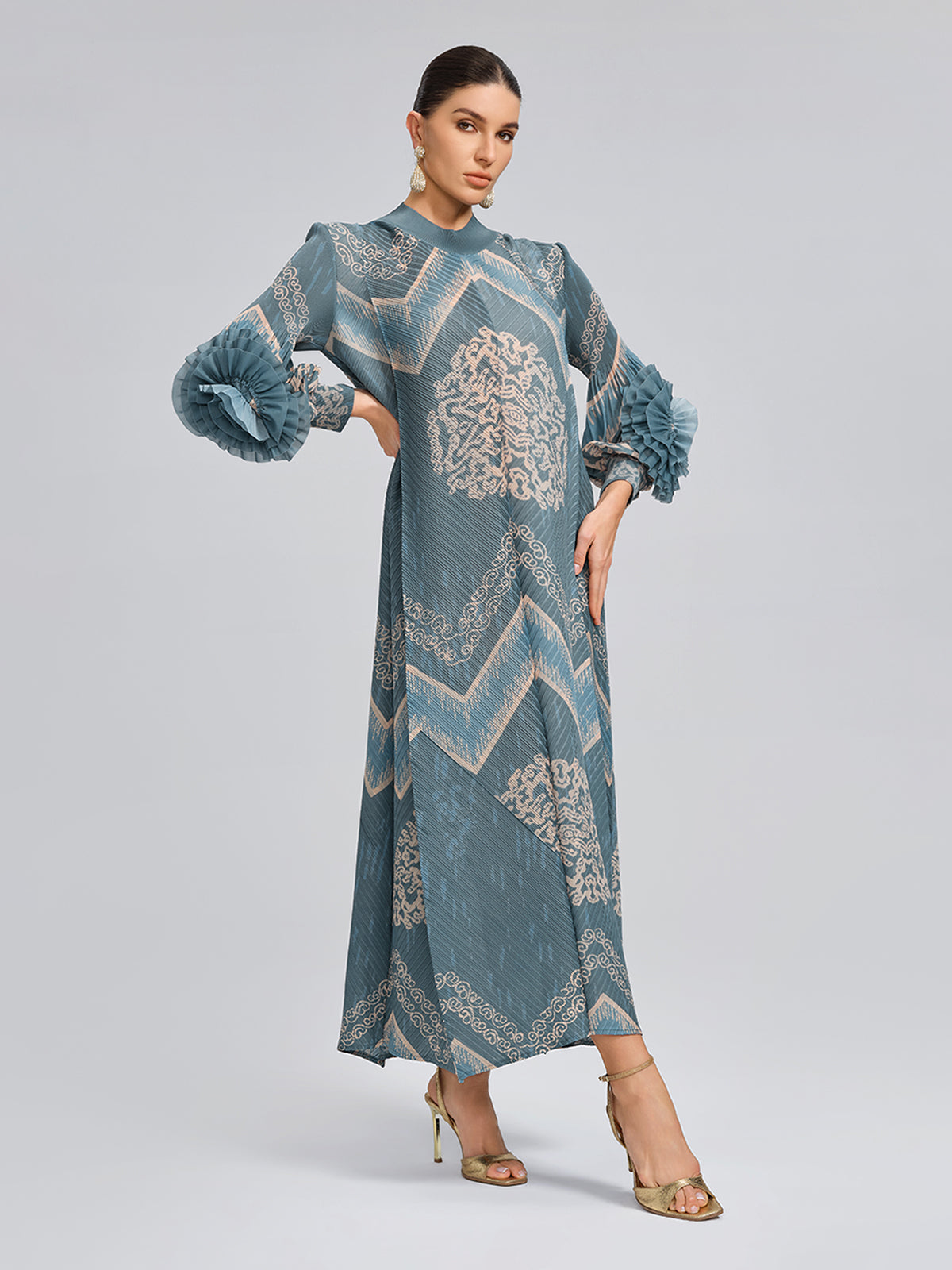 High-Stretch Pleated Printed Loose Dress