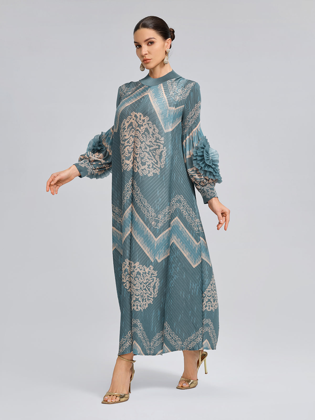 High-Stretch Pleated Printed Loose Dress