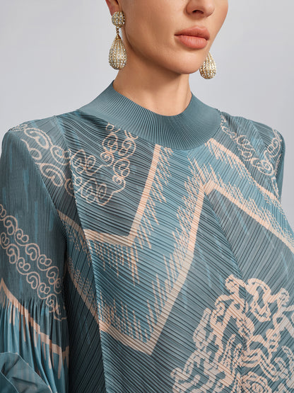 High-Stretch Pleated Printed Loose Dress