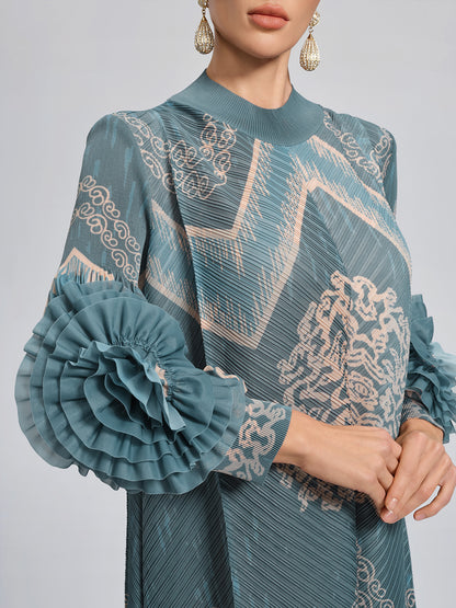 High-Stretch Pleated Printed Loose Dress