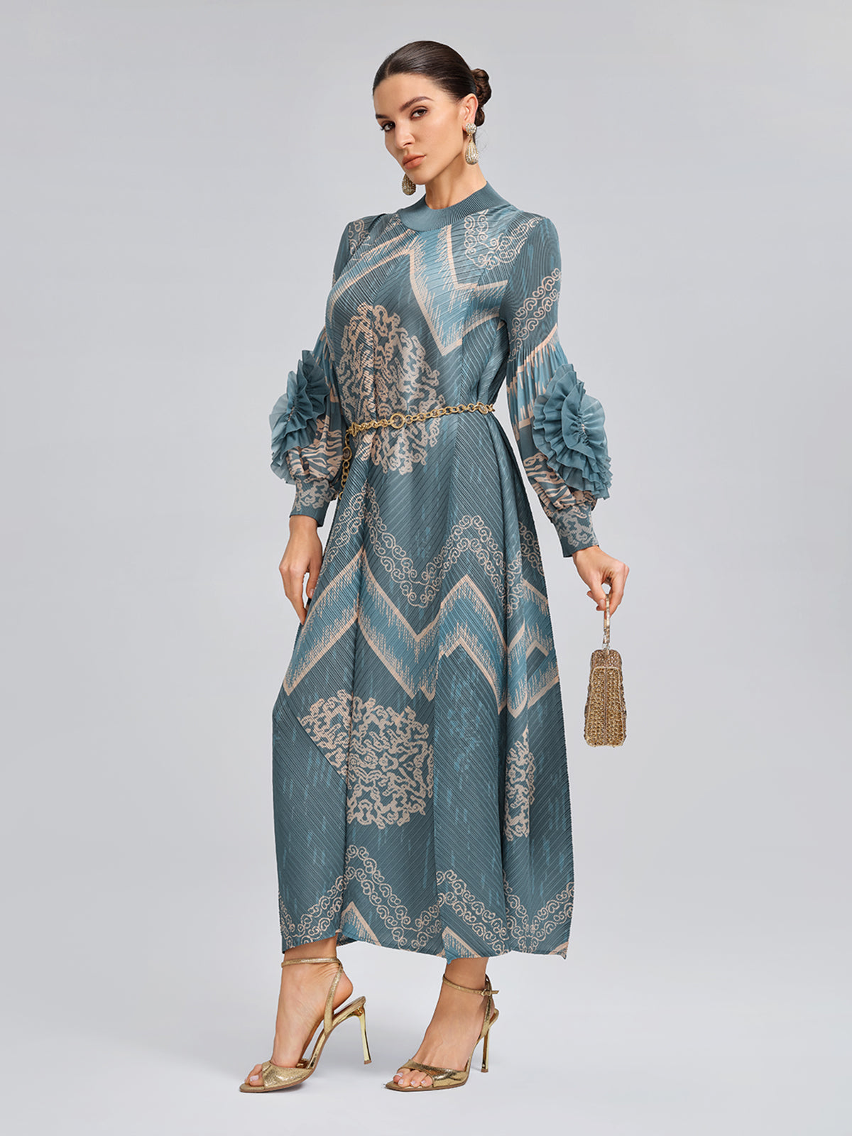 High-Stretch Pleated Printed Loose Dress