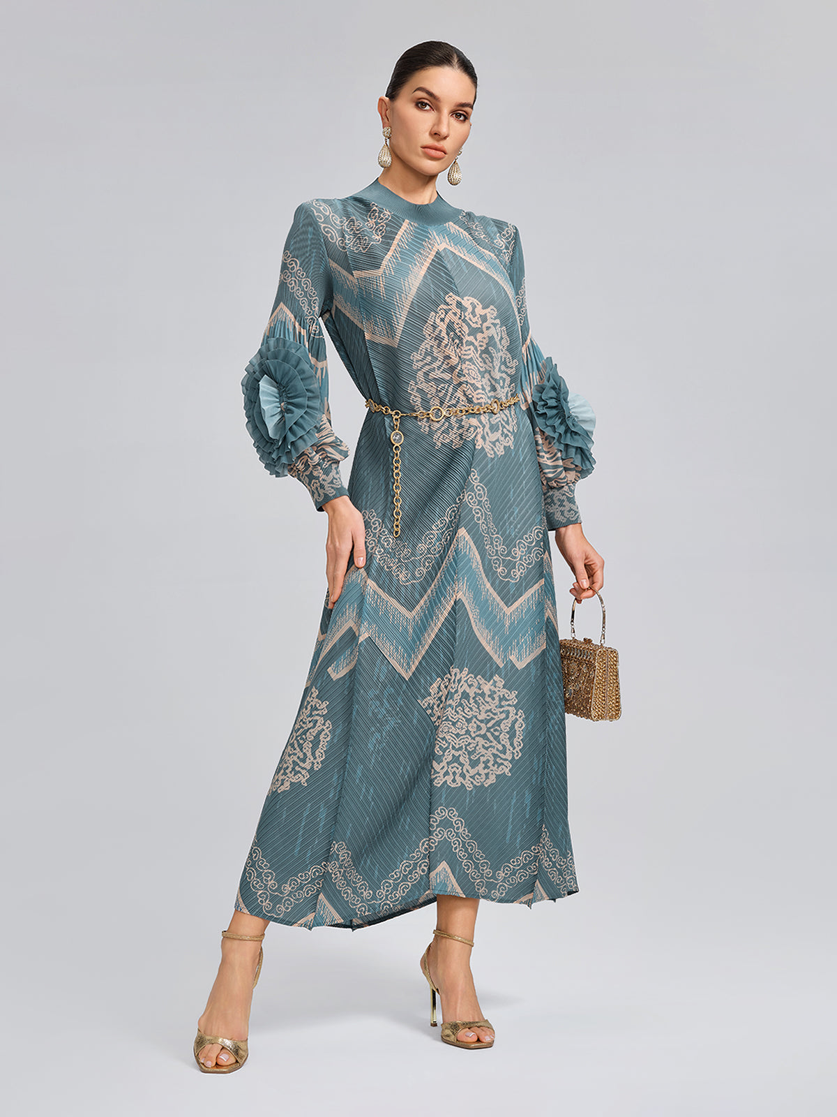 High-Stretch Pleated Printed Loose Dress