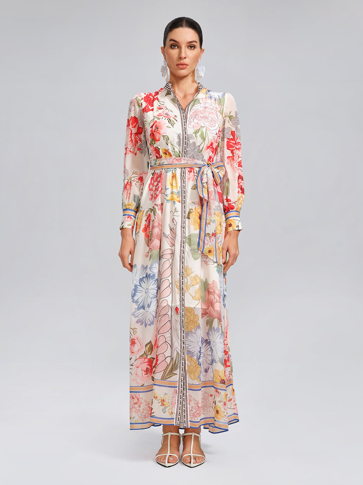Floral Printed High-Waisted Shirt Dress