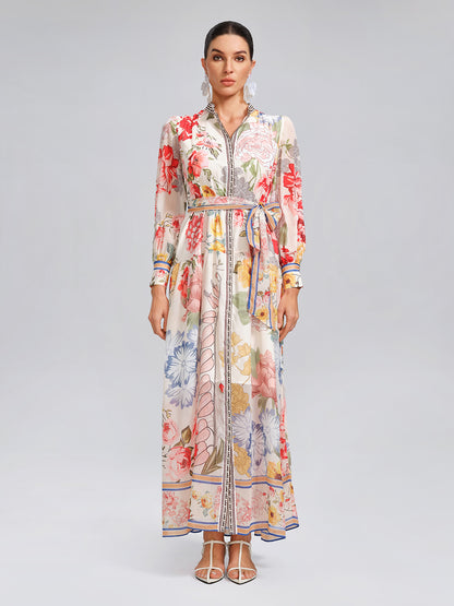 Floral Printed High-Waisted Shirt Dress