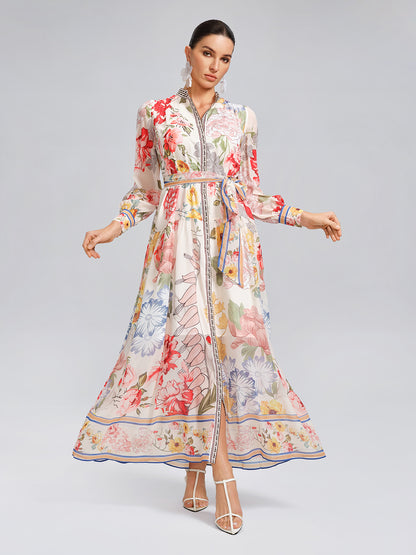 Floral Printed High-Waisted Shirt Dress