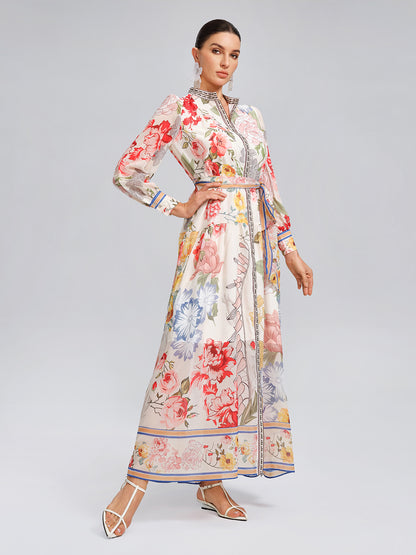 Floral Printed High-Waisted Shirt Dress
