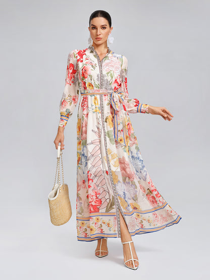 Floral Printed High-Waisted Shirt Dress