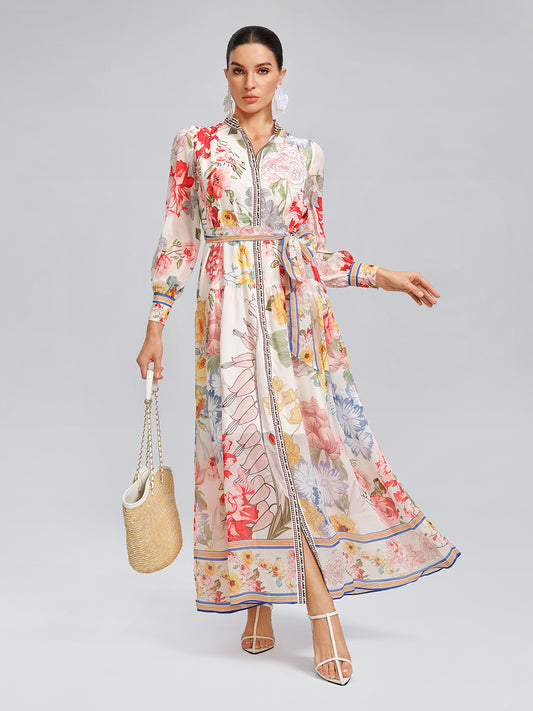Floral Printed High-Waisted Shirt Dress