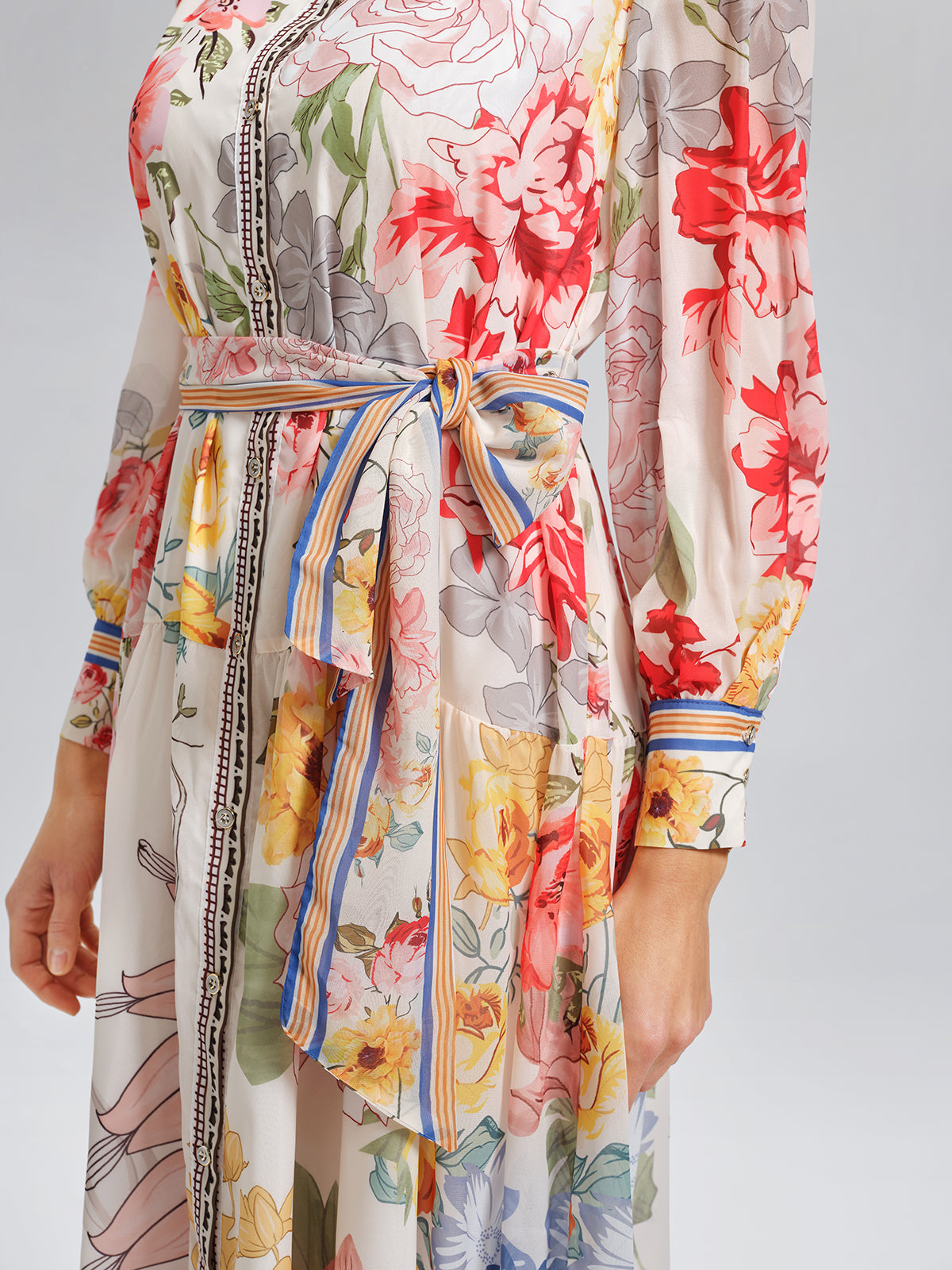 Floral Printed High-Waisted Shirt Dress