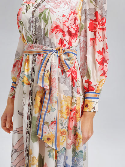 Floral Printed High-Waisted Shirt Dress
