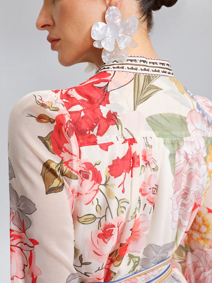 Floral Printed High-Waisted Shirt Dress