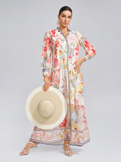 Floral Printed High-Waisted Shirt Dress