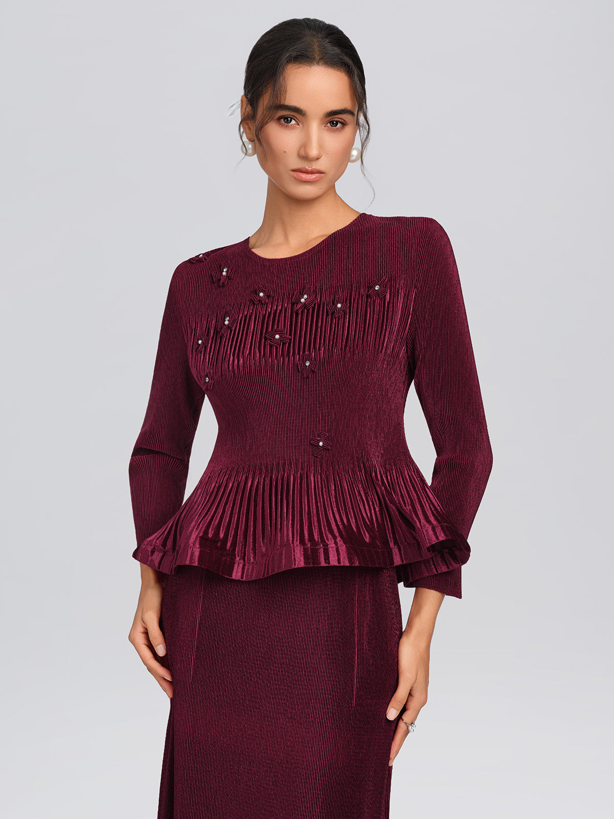 Textured Rhinestone Peplum Mermaid Set