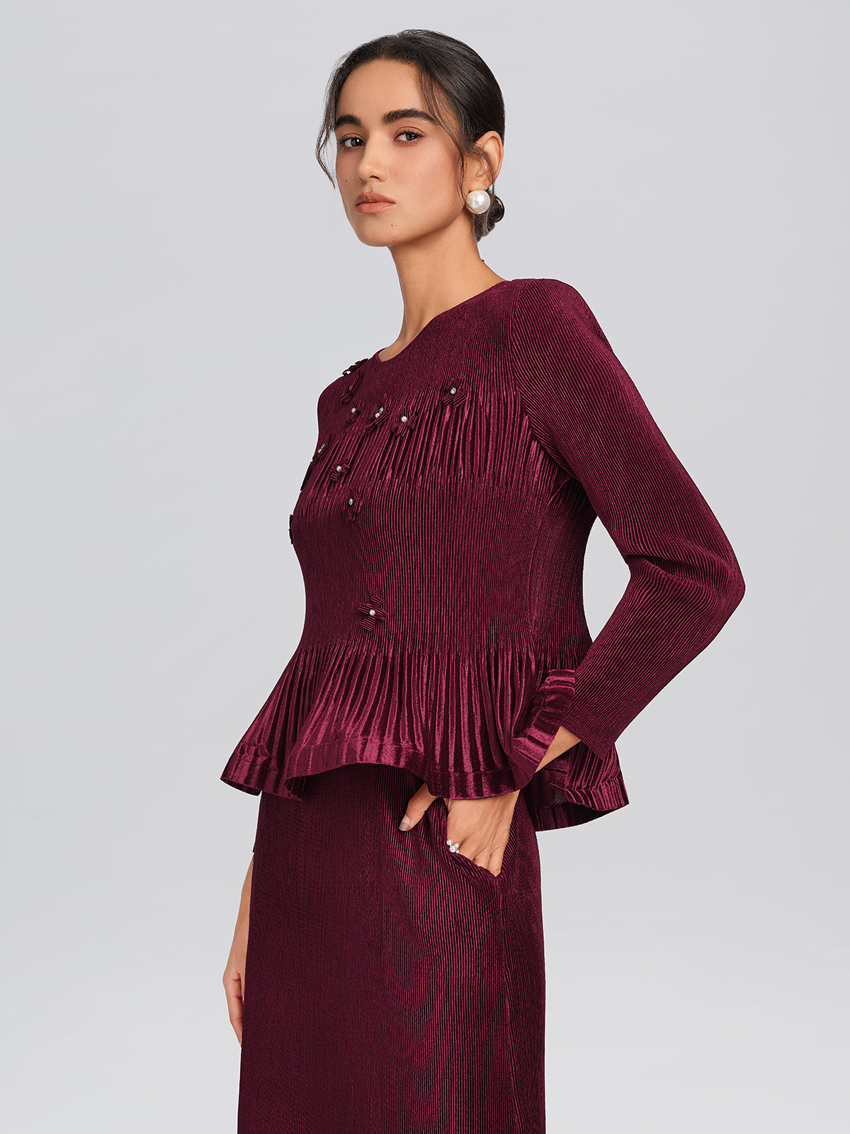 Textured Rhinestone Peplum Mermaid Set