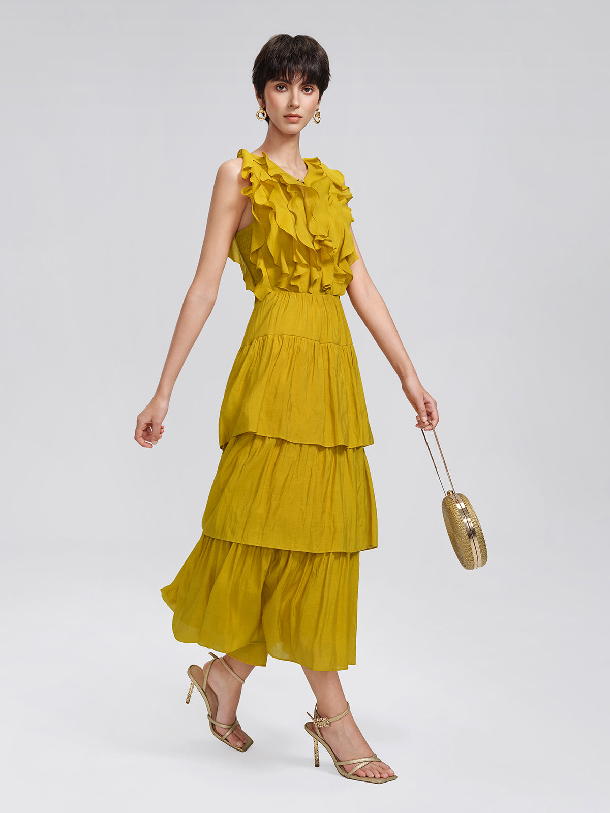 Beaded Layered Ruffle Maxi Dress