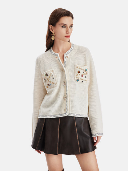 Bead-embellishment Cashmere Jacket