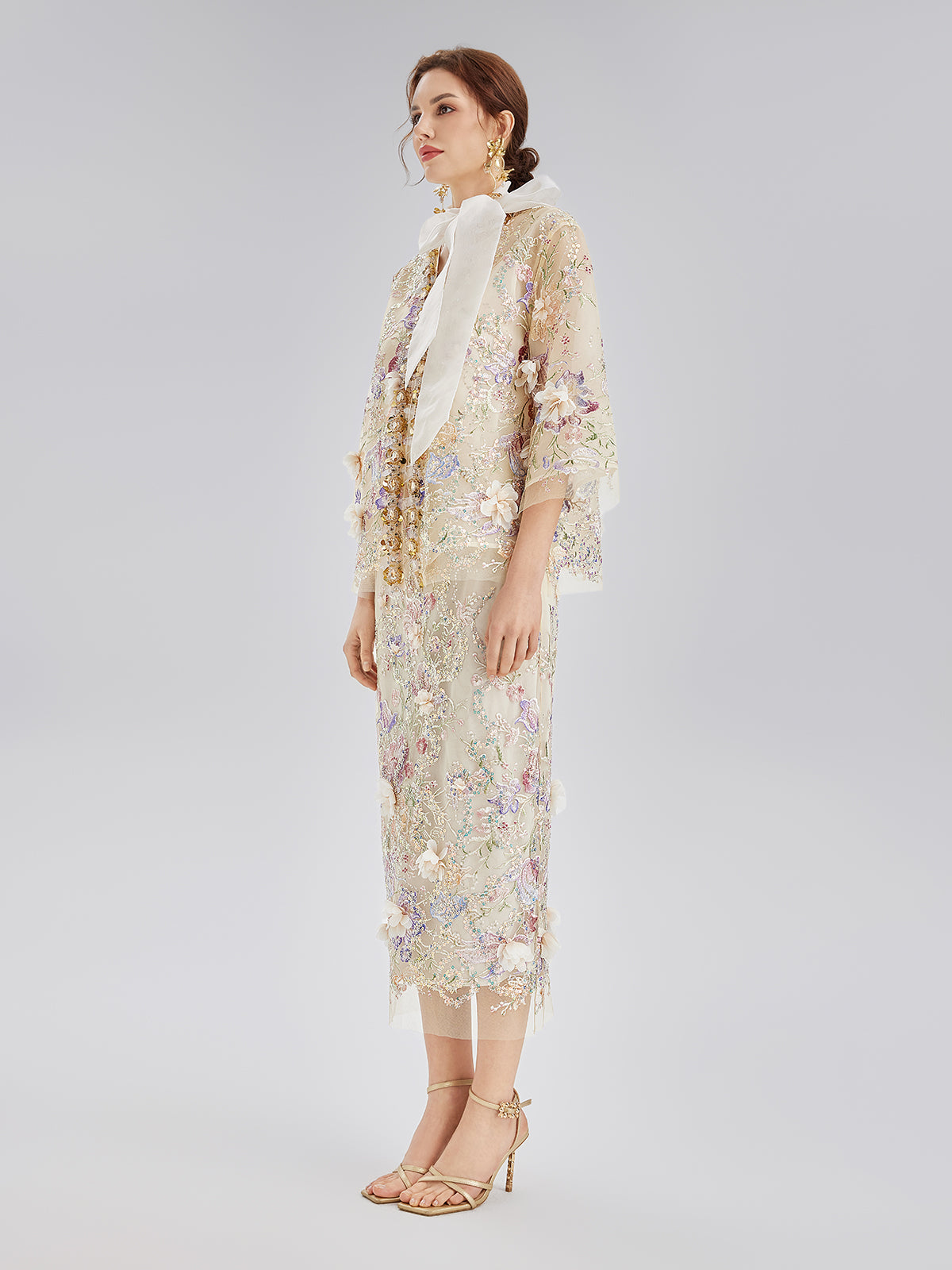 Final Sale | Handcrafted 3D Floral Beaded Embroidered Skirt