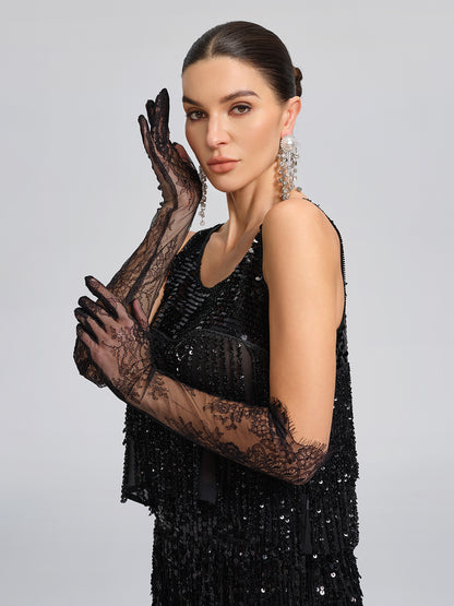 Black Lace Vintage Long Gloves