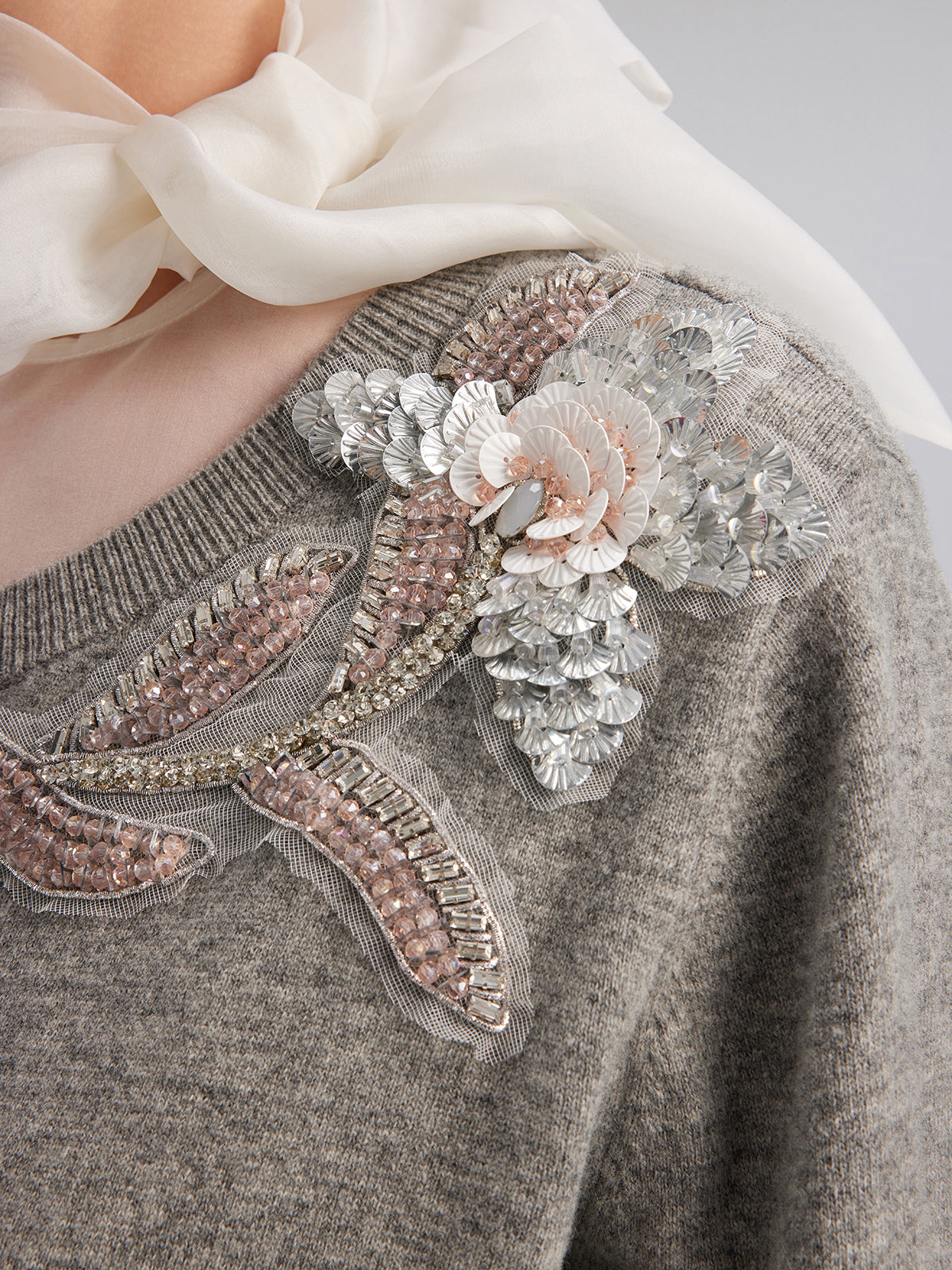 Wool Knit Beaded Cardigan (100% Wool)