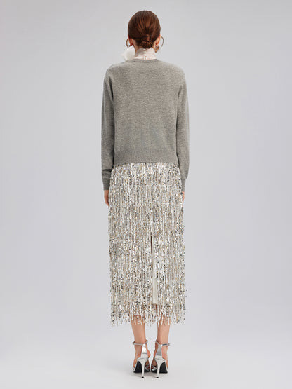 Wool Knit Beaded Cardigan (100% Wool)