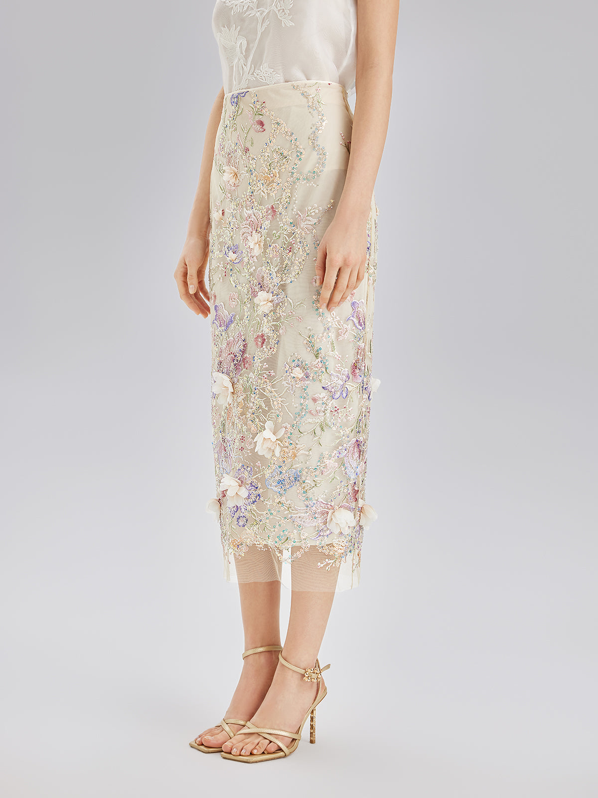 Final Sale | Handcrafted 3D Floral Beaded Embroidered Skirt
