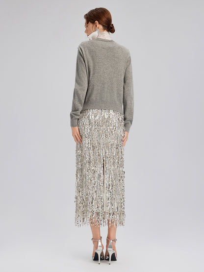 Wool Knit Beaded Cardigan (100% Wool)