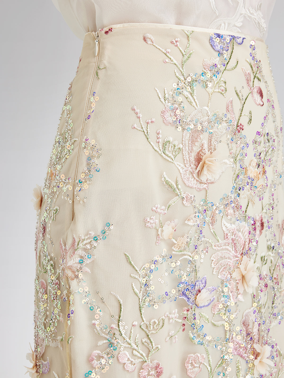 Final Sale | Handcrafted 3D Floral Beaded Embroidered Skirt