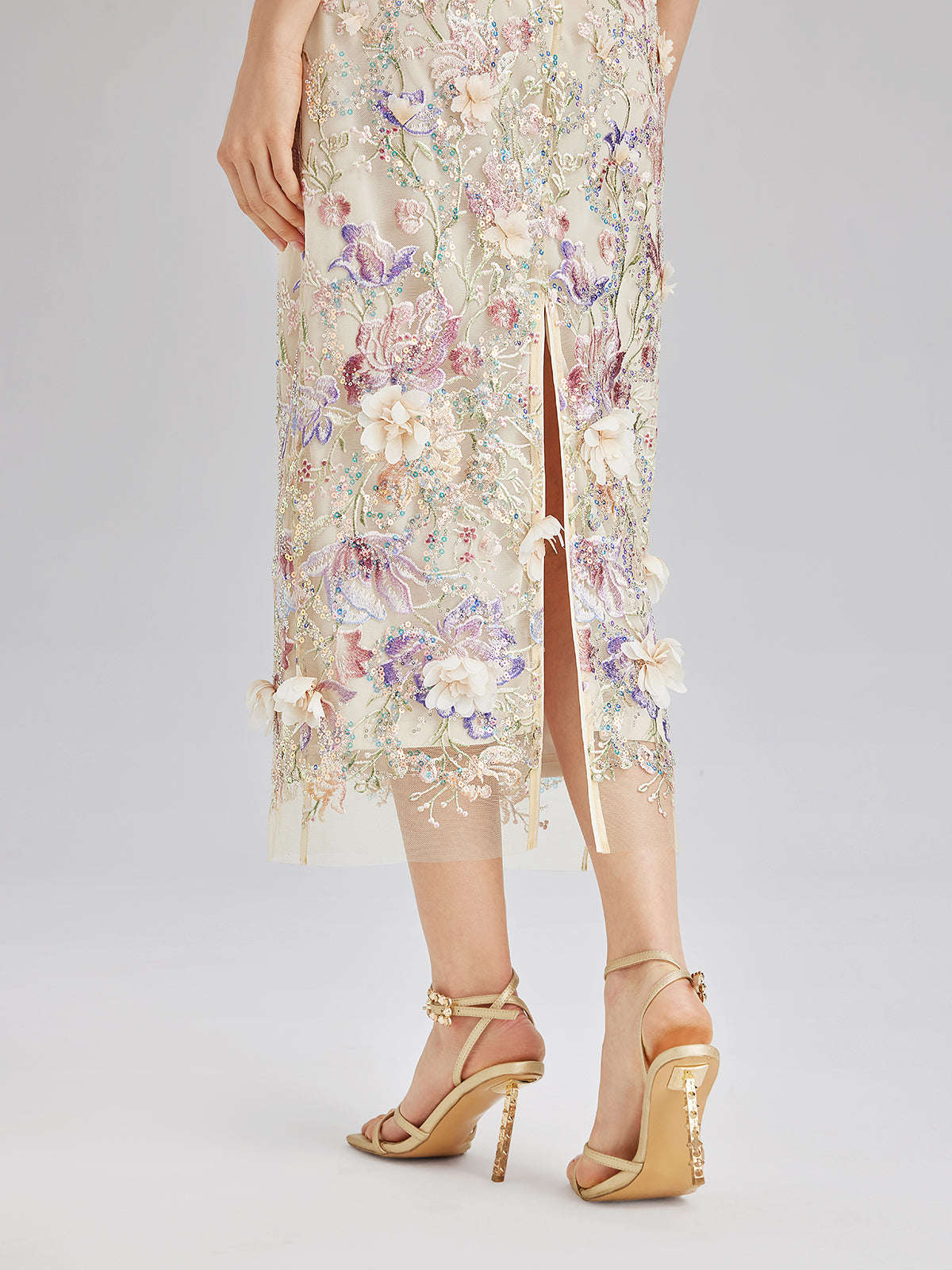 Final Sale | Handcrafted 3D Floral Beaded Embroidered Skirt