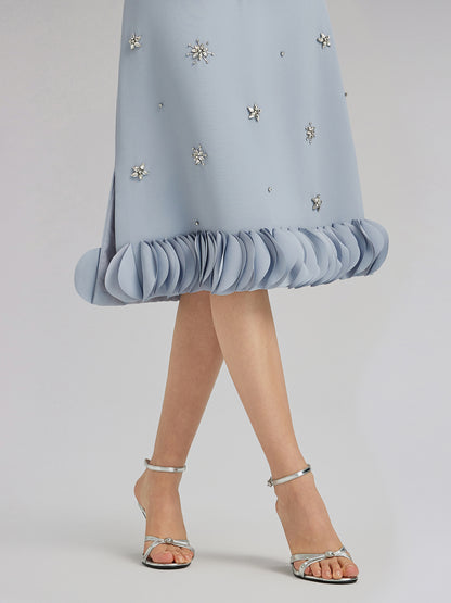 Hand-Sewn Beaded Floral-Trim Dress