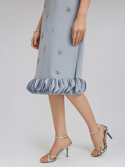 Hand-Sewn Beaded Floral-Trim Dress