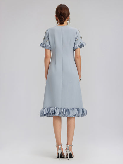 Hand-Sewn Beaded Floral-Trim Dress