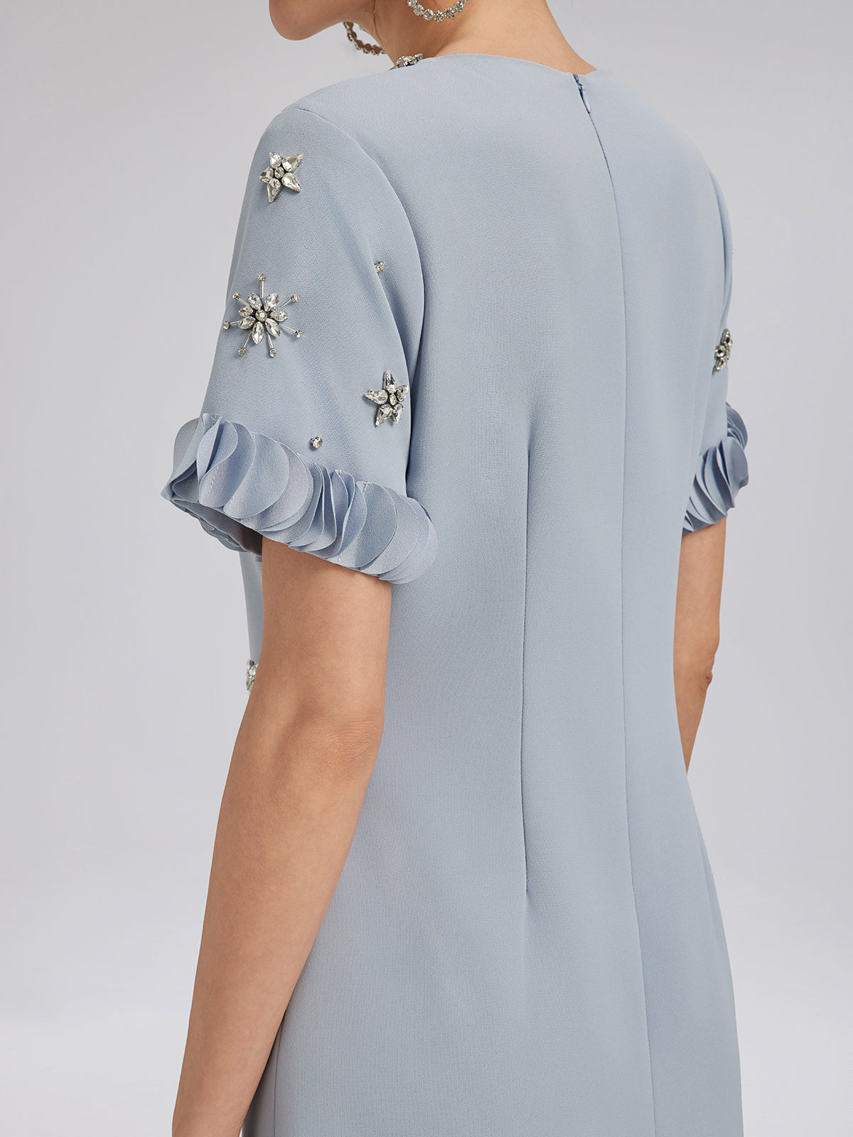 Hand-Sewn Beaded Floral-Trim Dress