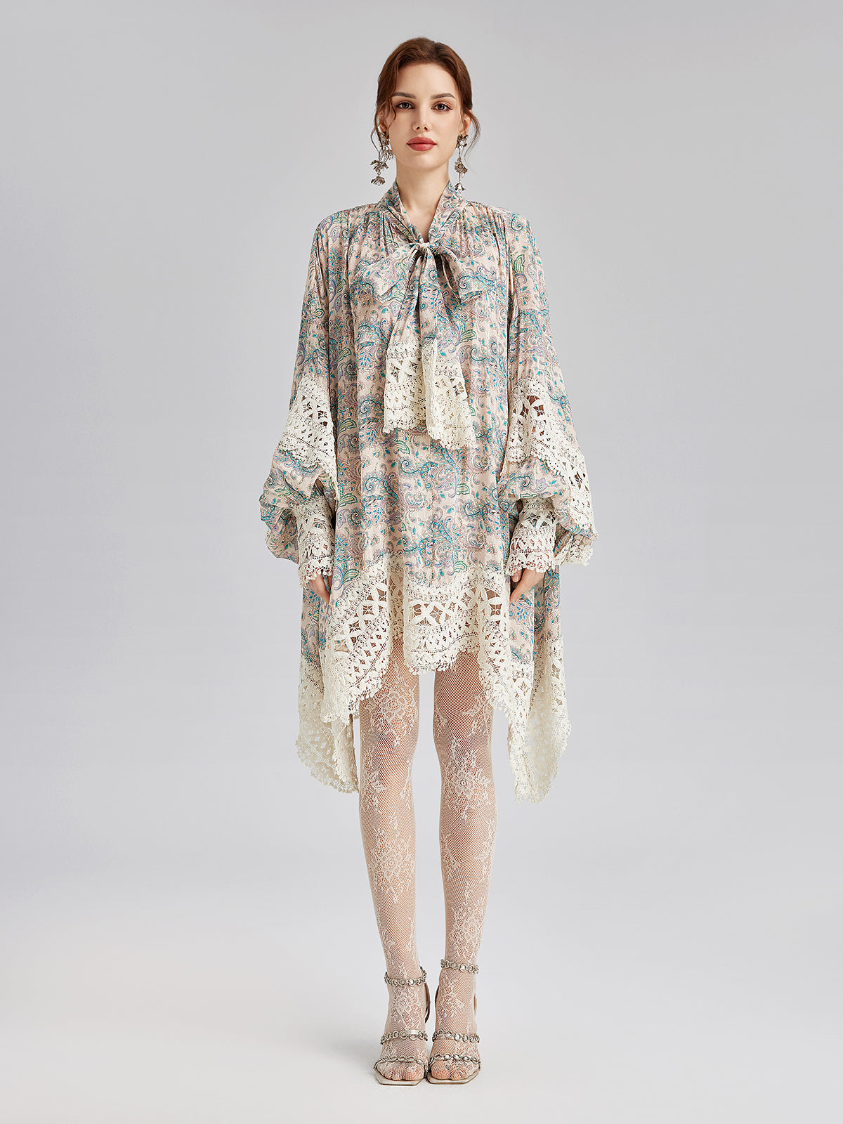 Final Sale | Linen Paisley Print Lace Dress