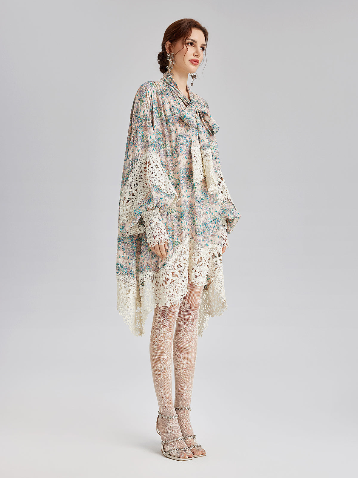 Final Sale | Linen Paisley Print Lace Dress